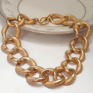 Vintage 80s Matte Gold Tone Chain Link Choker Necklace